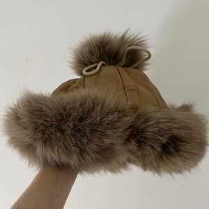 Vintage Leather And Fox Fur Hat 1970s 22”